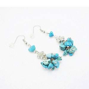 Turquoise Earrings With Flowr Metal Beads in Lahore